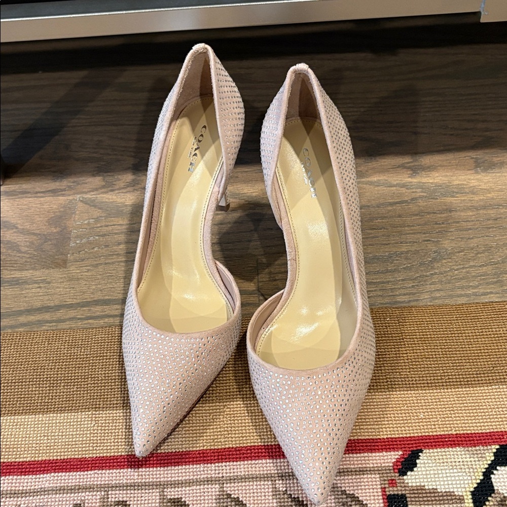 COACH size 10 Tibby suede Blush Pointed Toe Heels with stones